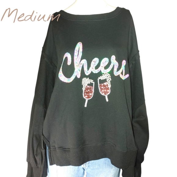 ʕ·ᴥ·ʔ Fantastic Fawn Oversized Sequins and Beaded Cheers Sweater Medium - Picture 2 of 3